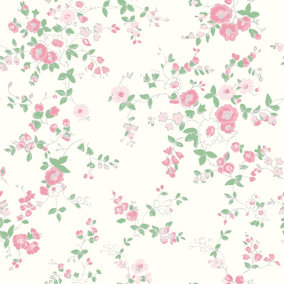 Cath Kidston Cream & Blush Floral Metallic effect Embossed Wallpaper