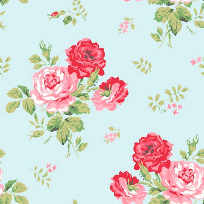 Cath Kidston Duck Egg Floral Pearl effect Embossed Wallpaper