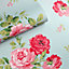 Cath Kidston Duck Egg Floral Pearl effect Embossed Wallpaper