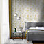 Cath Kidston Grey & Ochre Floral Metallic effect Embossed Wallpaper