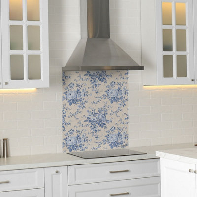 Cath Kidston Hackney Rose Glass Splashback - Blue (600x750mm)