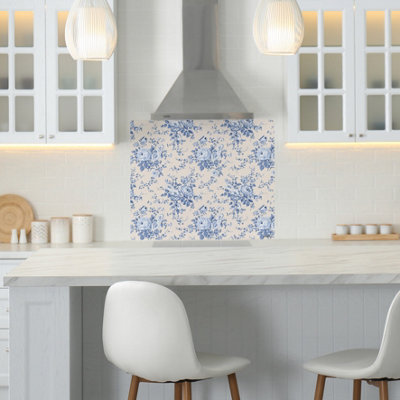Cath Kidston Hackney Rose Glass Splashback - Blue (900x750mm)