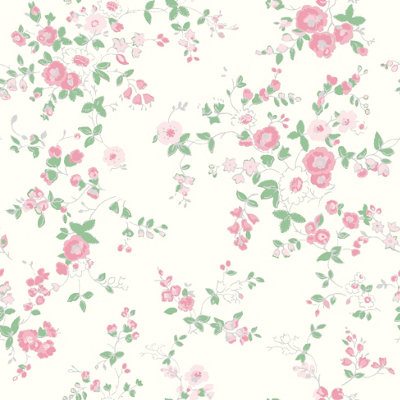 Cath Kidston Pink Floral Metallic Effect Embossed Wallpaper Diy At B Q