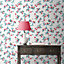 Cath Kidston Red Floral Pearl effect Embossed Wallpaper