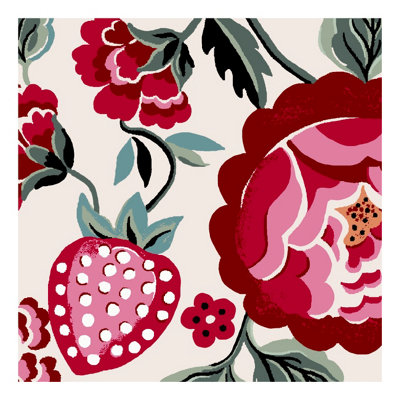 Cath Kidston Strawberry Gardens Glass Splashback SAMPLE - Red (100x100mm)