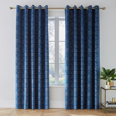 Vintage navy curtains, set of four hot XL panels, seagull print, 1970s curtains, vintage drapery, navy blue drapes, blue curtains, retro decor