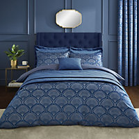 Catherine Lansfield Art Deco Pearl Embellished Double Duvet Cover Set with Pillowcases Navy Blue