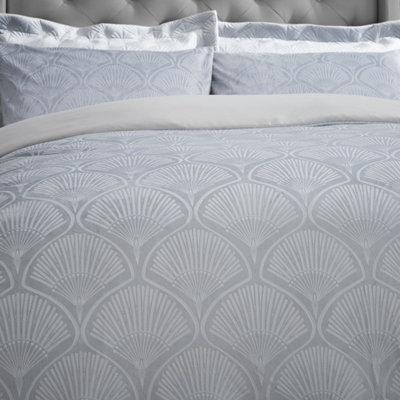 Catherine Lansfield Art Deco Pearl Embellished Double Duvet Cover Set with Pillowcases Silver Grey