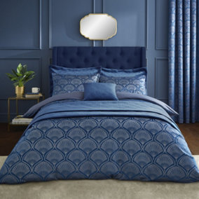 Catherine Lansfield Art Deco Pearl Embellished King Duvet Cover Set with Pillowcases Navy Blue