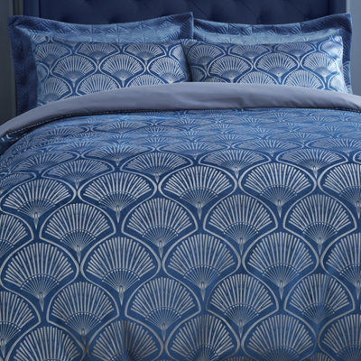 Catherine Lansfield Art Deco Pearl Embellished King Duvet Cover Set with Pillowcases Navy Blue