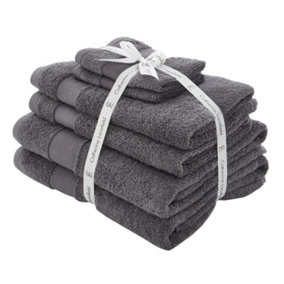 Catherine Lansfield Bathroom Anti Bacterial 500 gsm Soft & Absorbent Cotton 6 Piece Towel Set Charcoal Grey