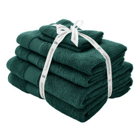 Catherine Lansfield Bathroom Anti Bacterial 500 gsm Soft & Absorbent Cotton 6 Piece Towel Set Forest Green