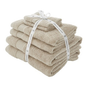 Catherine Lansfield Bathroom Anti Bacterial 500 gsm Soft & Absorbent Cotton 6 Piece Towel Set Natural