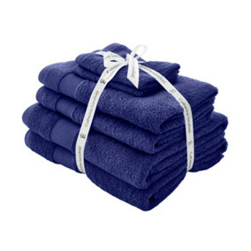 Catherine Lansfield Bathroom Anti Bacterial 500 gsm Soft & Absorbent Cotton 6 Piece Towel Set Navy Blue