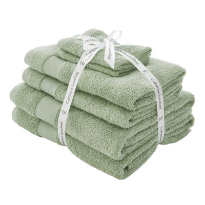 Catherine Lansfield Bathroom Anti Bacterial 500 gsm Soft & Absorbent Cotton 6 Piece Towel Set Sage Green