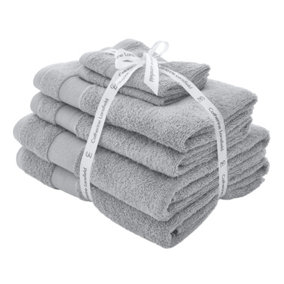 Catherine Lansfield Bathroom Anti Bacterial 500 gsm Soft & Absorbent Cotton 6 Piece Towel Set Silver Grey