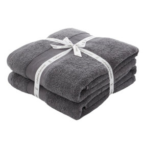 Catherine Lansfield Bathroom Anti Bacterial 500 gsm Soft & Absorbent Cotton Bath Sheet Pair Charcoal Grey