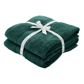 Catherine Lansfield Bathroom Anti Bacterial 500 gsm Soft & Absorbent Cotton Bath Sheet Pair Forest Green