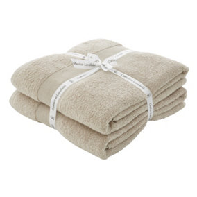Catherine Lansfield Bathroom Anti Bacterial 500 gsm Soft & Absorbent Cotton Bath Sheet Pair Natural