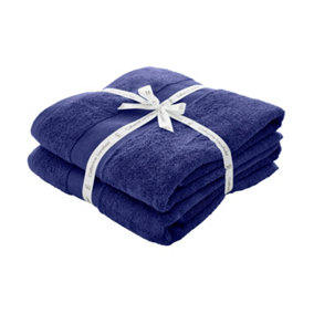 Catherine Lansfield Bathroom Anti Bacterial 500 gsm Soft & Absorbent Cotton Bath Sheet Pair Navy Blue
