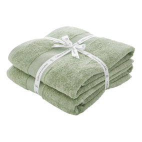 Catherine Lansfield Bathroom Anti Bacterial 500 gsm Soft & Absorbent Cotton Bath Sheet Pair Sage Green