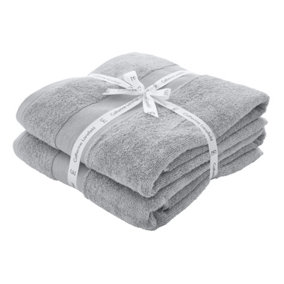 Catherine Lansfield Bathroom Anti Bacterial 500 gsm Soft & Absorbent Cotton Bath Sheet Pair Silver Grey