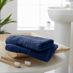 Catherine Lansfield Bathroom Anti Bacterial 500 gsm Soft & Absorbent Cotton Face Cloth Pair Navy Blue