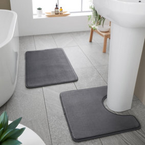 Catherine Lansfield Bathroom Anti-Bacterial Memory Foam Bath Mat and Pedestal Set Charcoal