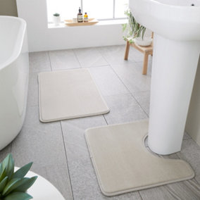 Catherine Lansfield Bathroom Anti-Bacterial Memory Foam Bath Mat and Pedestal Set Natural