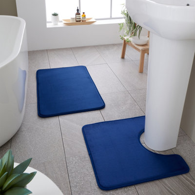 Catherine Lansfield Bathroom Anti-Bacterial Memory Foam Bath Mat and Pedestal Set Navy