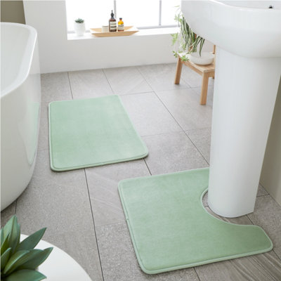 Catherine Lansfield Bathroom Anti-Bacterial Memory Foam Bath Mat and Pedestal Set Sage