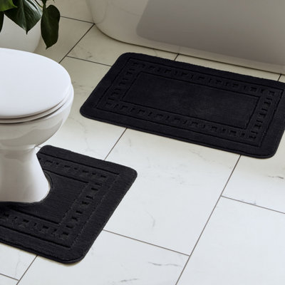 Catherine Lansfield Bathroom Armoni Bath Mat and Pedestal Set Black