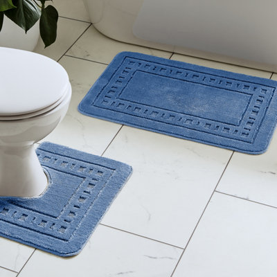 Catherine Lansfield Bathroom Armoni Bath Mat and Pedestal Set Blue
