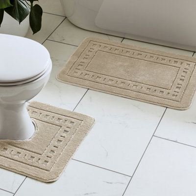 Catherine Lansfield Bathroom Armoni Bath Mat and Pedestal Set Natural