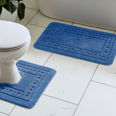 Catherine Lansfield Bathroom Armoni Bath Mat and Pedestal Set Navy