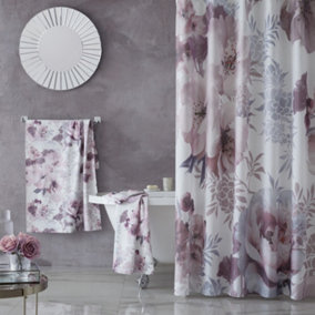 Catherine Lansfield Bathroom Dramatic Floral 180x180cm Shower Curtain Blush Pink