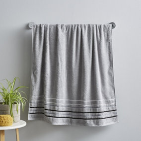Catherine Lansfield Bathroom Java Stripe 450 gsm Soft & Absorbent Cotton Hand Towel Grey
