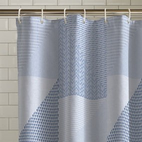 Catherine Lansfield Bathroom Larsson Geo 180x180cm Shower Curtain Blue