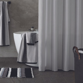 Catherine Lansfield Bathroom Textured Stripe 180x180cm Shower Curtain Silver Grey