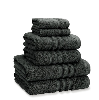 Catherine Lansfield Bathroom Zero Twist 500 gsm Soft & Absorbent Cotton 6 Piece Towel Set Charcoal Grey