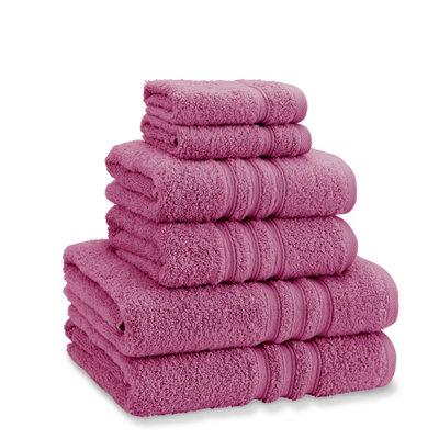 Catherine Lansfield Bathroom Zero Twist 500 gsm Soft & Absorbent Cotton 6 Piece Towel Set Raspberry