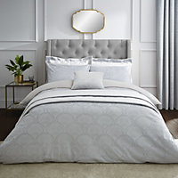 Catherine Lansfield Bedding Art Deco Pearl Embellished Duvet Cover Set with Pillowcases Silver Grey