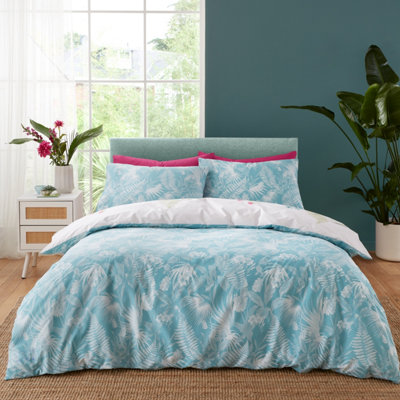 Catherine Lansfield Bedding Aruba Tropical Floral Reversible Double Duvet Cover Set with Pillowcases Green