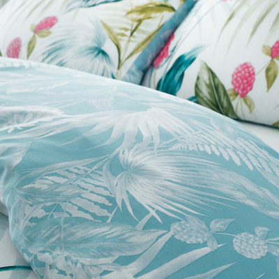 Catherine Lansfield Bedding Aruba Tropical Floral Reversible Double Duvet Cover Set with Pillowcases Green