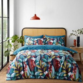 Catherine Lansfield Bedding Botanical Leaves Reversible Duvet Cover Set with Pillowcases Green