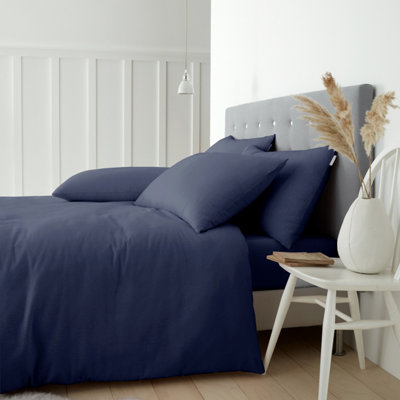 Catherine Lansfield Bedding Brushed Cotton Duvet Cover Set with Pillowcase Navy Blue