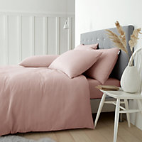 Catherine Lansfield Bedding Brushed Cotton Duvet Cover Set with Pillowcases Pink
