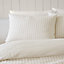 Catherine Lansfield Bedding Brushed Cotton Stripe Reversible Duvet Cover Set with Pillowcase Natural