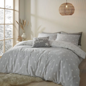 Catherine Lansfield Bedding Brushed Spot King Duvet Cover Set with Pillowcases Grey