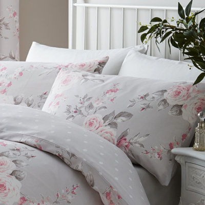 Catherine Lansfield Bedding Canterbury Floral Duvet Cover Set with Pillowcase Grey